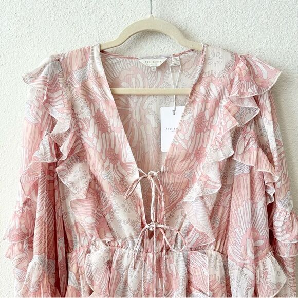 NWT Ted Baker Ted Baker Irvete Soft Ruffle Playsuit Romper in Coral Sz 2 Medium - Picture 7 of 12